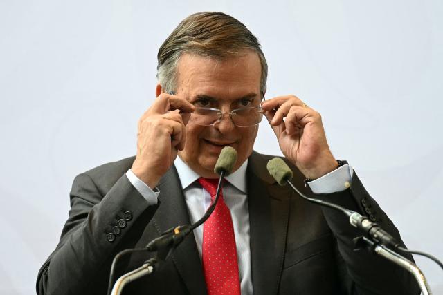 Mexico's Secretary of the Economy, Marcelo Ebrard, gestures during a press conference following the formal meeting between representatives from Mexico, the US and Canada as part of the review process for the USMCA free trade agreement, in Mexico City on July 1, 2026. The United States will not renew a North American trade pact with Canada and Mexico in its current state, the US trade envoy said on July 1, meaning the deal will now be reviewed annually. (Photo by YURI CORTEZ / AFP)