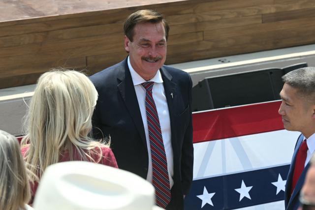 CEO of My Pillow Mike Lindell attends as the US president speaks at the Burning Hills Amphitheatre in Medora, North Dakota, on July 1, 2026. (Photo by SAUL LOEB / AFP)