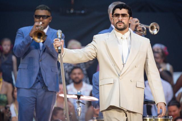 Puerto Rican singer Bad Bunny performs on stage at the Velodrome Stadium as part of his world tour, in Marseille, southern France, on July 01, 2026. (Photo by CLEMENT MAHOUDEAU / AFP)
