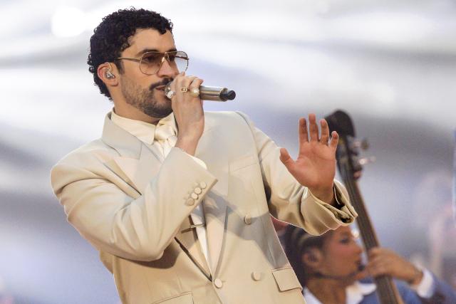 Puerto Rican singer Bad Bunny performs on stage at the Velodrome Stadium as part of his world tour, in Marseille, southern France, on July 01, 2026. (Photo by CLEMENT MAHOUDEAU / AFP)