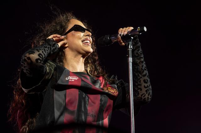 Britain's singer Jade performs on the Arena Stage during the Roskilde Festival on July 1, 2026. (Photo by Torben Christensen / Ritzau Scanpix / AFP) / Denmark OUT