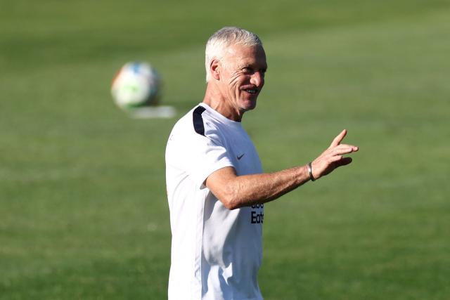 France's head coach Didier Deschamps gestures in a training session at Bentley University in Waltham, near Boston, on July 1, 2026, during the 2026 World Cup football tournament. (Photo by FRANCK FIFE / AFP)