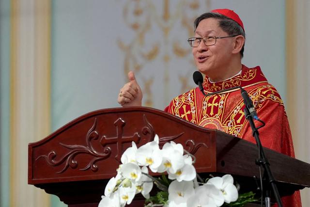 Cardinal Luis Antonio Tagle, special envoy of Pope Leo XIV, speaks at the beatification mass for the late Vietnamese Catholic priest Francis Xavier Truong Buu Diep at the Tac Say Pilgrimage Center in Ca Mau province in southern Vietnam. The first beatification ceremony was held in Vietnam in the nearly 500-year history of the Catholic Church in the country. (Photo by AFP)
