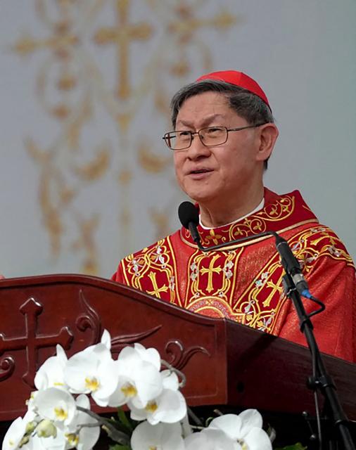 Cardinal Luis Antonio Tagle, special envoy of Pope Leo XIV, speaks at the beatification mass for the late Vietnamese Catholic priest Francis Xavier Truong Buu Diep at the Tac Say Pilgrimage Center in Ca Mau province in southern Vietnam. The first beatification ceremony was held in Vietnam in the nearly 500-year history of the Catholic Church in the country. (Photo by AFP)
