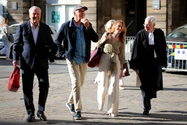 Dany Leprince (2ndL) arrives with his lawyers Olivier Morice (L) and Missiva Chermak Felonneau (2ndR) at Paris courthouse on July 2, 2026 ahead of the decision of the Court of Review reagarding his conviction for the 1994 murders of his brother, sister-in-law and two of their daughters in the Sarthe region of France. The Court of Review will consider the new request of Dany Leprince, sentenced to life imprisonment but who proclaims his innocence and is asking for a second trial, a new stage in the long legal saga of this famous criminal case of a quadruple murder in Sarthe in 1994. (Photo by Thomas SAMSON / AFP)