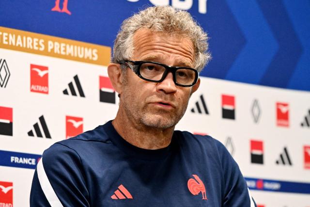 France's head coach Fabien Galthié speaks to the media after naming his team in Christchurch on July 2, 2026, ahead of the rugby Nations Championship match against New Zealand. (Photo by Sanka VIDANAGAMA / AFP)