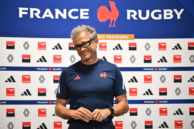 France's head coach Fabien Galthié speaks to the media after naming his team in Christchurch on July 2, 2026, ahead of the rugby Nations Championship match against New Zealand. (Photo by Sanka VIDANAGAMA / AFP)