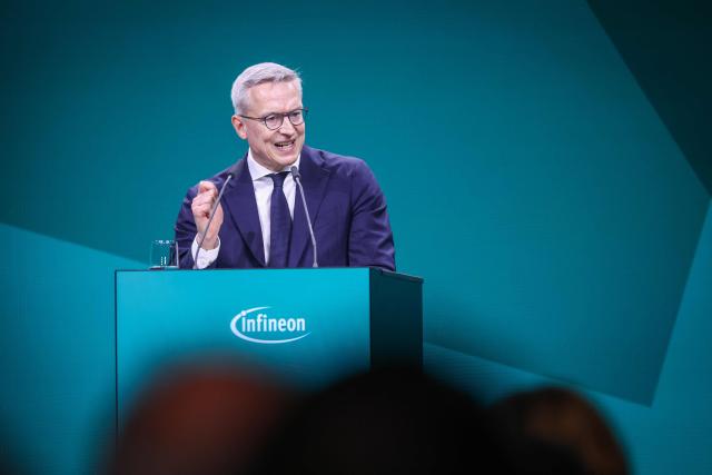 German Minister for Digitalization and State Modernization Karsten Wildberger delivers his speech during the opening ceremony of the Infineon Smart Power Fab in Dresden, eastern Germany, on July 2, 2026. German semiconductor giant Infineon opened a five-billion-euro ($5.7 billion) microchip plant on July 2, at a time Europe seeks to bolster its high-tech autonomy. The "Smart Power Fab" in the eastern city of Dresden, completed three months ahead of schedule, has been hailed as a symbol of an EU push to reduce dependency for crucial parts on Asia and the United States. (Photo by Ronny HARTMANN / AFP)