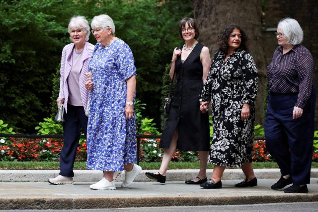 Campaigners arrive for a meeting with Britain's Prime Minister Keir Starmer at Downing Street, to discuss historical forced adoption, in London on July 2, 2026. (Photo by Isabel Infantes / POOL / AFP)