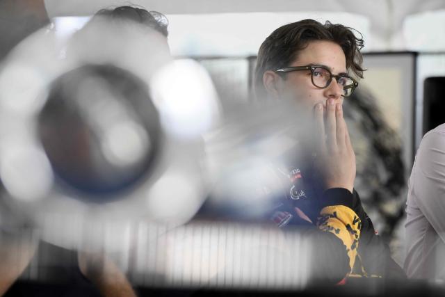 Prince Aymeric of Belgium looks on during a press conference presenting the program of the Belgian motor racing academy M3M Endurance Academy in Francorchamps, eastern Belgium on July 2, 2026. The 20-year-old son of the Princess and Prince of Belgium joined M3M Endurance Academy, created by Belgian endurance-racing team M3M to train young people aspiring to become professional racing drivers, in March 2026. (Photo by JOHN THYS / Belga / AFP) / Belgium OUT