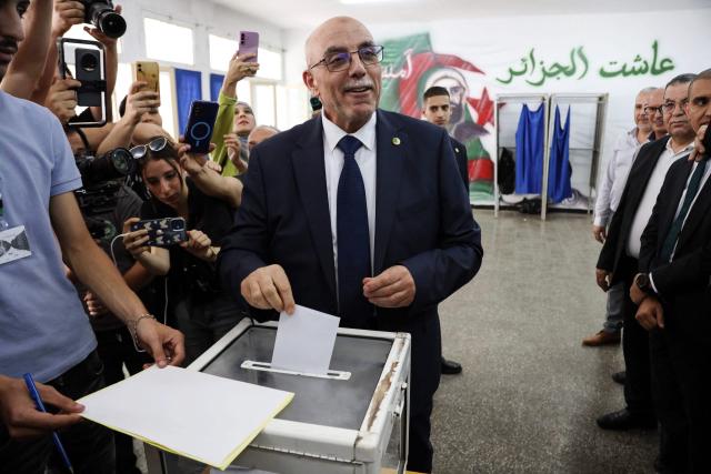 Head of Algeria's Islamist Movement of Society for Peace (MSP) Abdelaali Hassani Cherif casts his ballot during parliamentary elections in Algiers on July 2, 2026. Algerians headed to the polls on July 2 to elect a new parliament in an election shadowed by expectations of low turnout among the 25-million-person electorate. (Photo by AFP)
