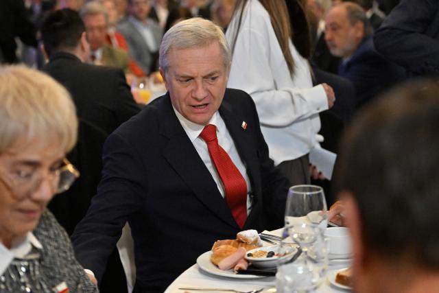 Chile's President Jose Antonio Kast attends a breakfast organized by the Association of Marketing Executives of Uruguay (ADM) in Montevideo on July 2, 2026. Kast is on official visit in Uruguay. (Photo by Santiago Mazzarovich / AFP)
