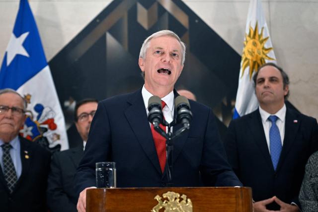 Chile's President Jose Antonio Kast delivers a press conference after a breakfast organized by the Association of Marketing Executives of Uruguay (ADM) in Montevideo on July 2, 2026. Kast is on official visit in Uruguay. (Photo by Santiago Mazzarovich / AFP)