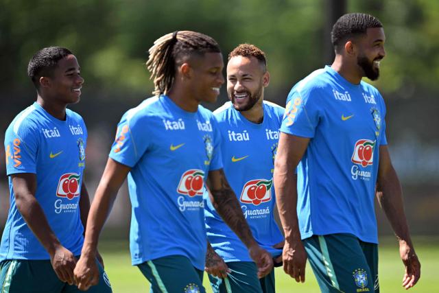 (From L) Brazil's forward #19 Endrick, Brazil's midfielder #18 Danilo Santos, Brazil's forward #10 Neymar and Brazil's defender #14 Bremer take part in a training session at the Columbia Park Training Facility in Morristown, New Jersey on July 2, 2026, during the 2026 World Cup football tournament. (Photo by MAURO PIMENTEL / AFP)