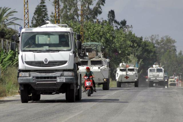 A United Nations Peacekeeping Force in Lebanon (UNIFIL) convoy drives through the southern Lebanese area of Al-Mansouri on July 2, 2026. Lebanese President Joseph Aoun defended on July 2 negotiations with Israel, saying they were not a betrayal and he would not surrender "a single inch of Lebanon's territory", according to the presidency. (Photo by Kawnat HAJU / AFP)