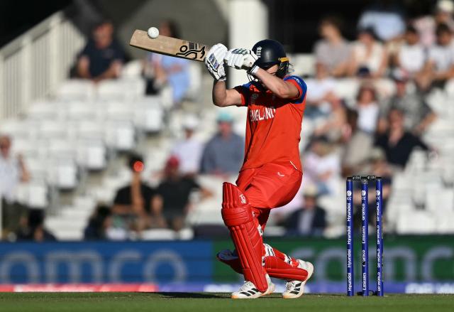England's captain Nat Sciver-Brunt plays a shot during the ICC Women's Twenty20 (T20) cricket world cup 2026 semi-final game between England and South Africa, at The Oval in London on July 2, 2026. (Photo by JUSTIN TALLIS / AFP)