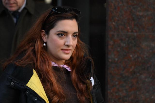 Jana Maradona, daughter of Argentine football legend Diego Maradona, leaves at the court after a trial hearing on her father's death in San Isidro, Buenos Aires province, Argentina on July 2, 2026. (Photo by Luis ROBAYO / AFP)