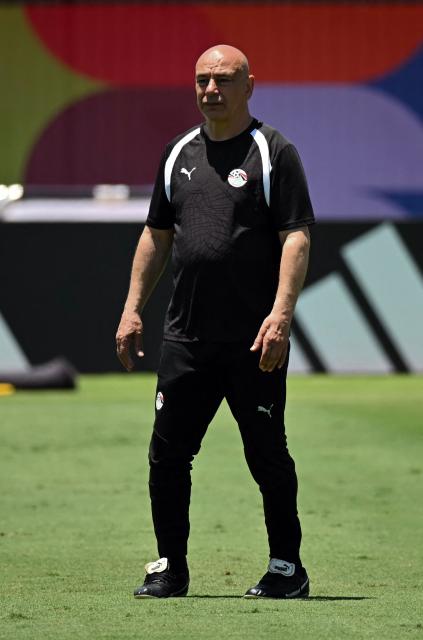 Egypt's head coach Hossam Hassan takes part in a training session in Dallas, on July 2, 2026, ahead of their match against Australia, during the 2026 World Cup football tournament. (Photo by Paul ELLIS / AFP)