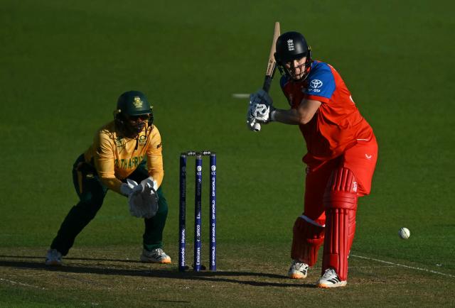 England's captain Nat Sciver-Brunt plays a shot during the ICC Women's Twenty20 (T20) cricket world cup 2026 semi-final game between England and South Africa, at The Oval in London on July 2, 2026. (Photo by JUSTIN TALLIS / AFP)