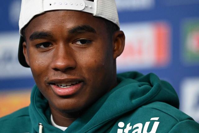 Brazil's forward #19 Endrick gives a press conference at The Ridge hotel in Basking Ridge, New Jersey on July 2, 2026, during the 2026 World Cup football tournament. (Photo by MAURO PIMENTEL / AFP)