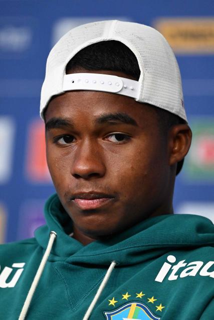 Brazil's forward #19 Endrick gives a press conference at The Ridge hotel in Basking Ridge, New Jersey on July 2, 2026, during the 2026 World Cup football tournament. (Photo by MAURO PIMENTEL / AFP)