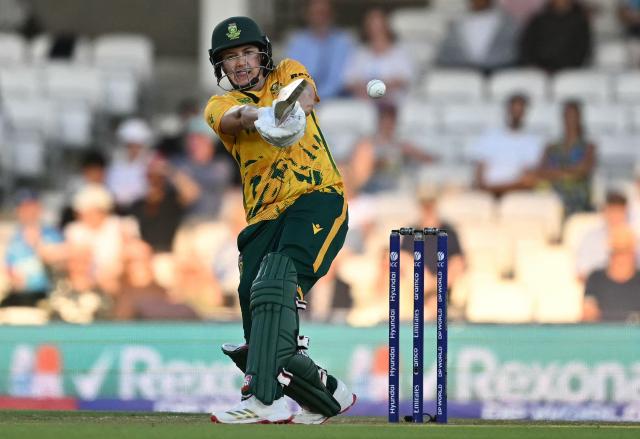 South Africa's Tazmin Brits plays a shot during the ICC Women's Twenty20 (T20) cricket world cup 2026 semi-final game between England and South Africa, at The Oval in London on July 2, 2026. (Photo by JUSTIN TALLIS / AFP)