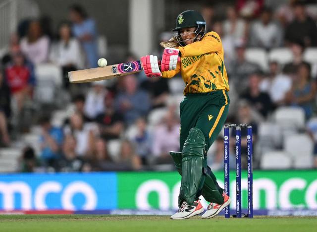 South Africa's Suné Luus plays a shot during the ICC Women's Twenty20 (T20) cricket world cup 2026 semi-final game between England and South Africa, at The Oval in London on July 2, 2026. (Photo by JUSTIN TALLIS / AFP)
