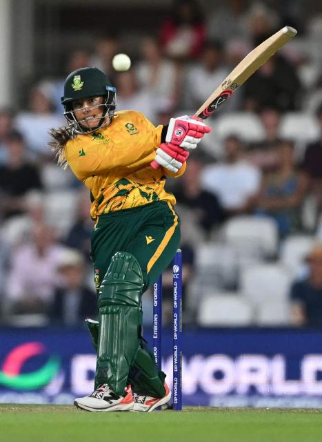 South Africa's Suné Luus plays a shot during the ICC Women's Twenty20 (T20) cricket world cup 2026 semi-final game between England and South Africa, at The Oval in London on July 2, 2026. (Photo by JUSTIN TALLIS / AFP)