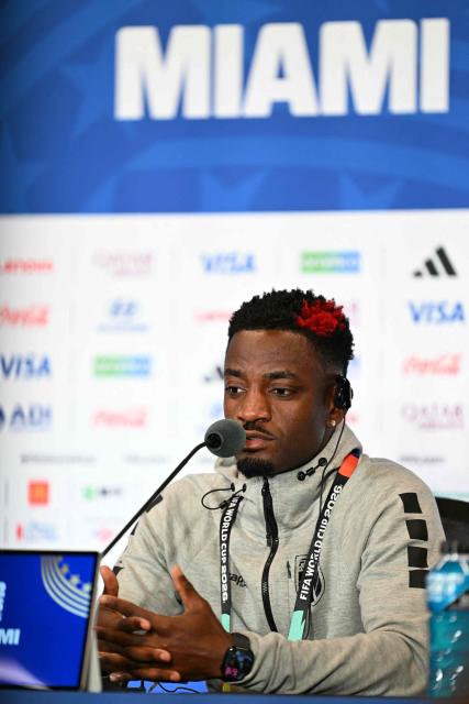Cape Verde's defender #02 Stopira gives an MD-1 press conference at the Miami Stadium in Miami Gardens on July 2, 2026, on the eve of the 2026 World Cup round of 32 football match between Argentina and Cape Verde. (Photo by CHANDAN KHANNA / AFP)