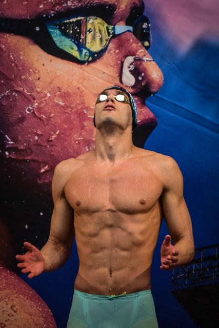France’s Nikita Baez reacts during the men's 50 m final during the French national swimming championships in Saint-Etienne on July 2, 2026. (Photo by OLIVIER CHASSIGNOLE / AFP)