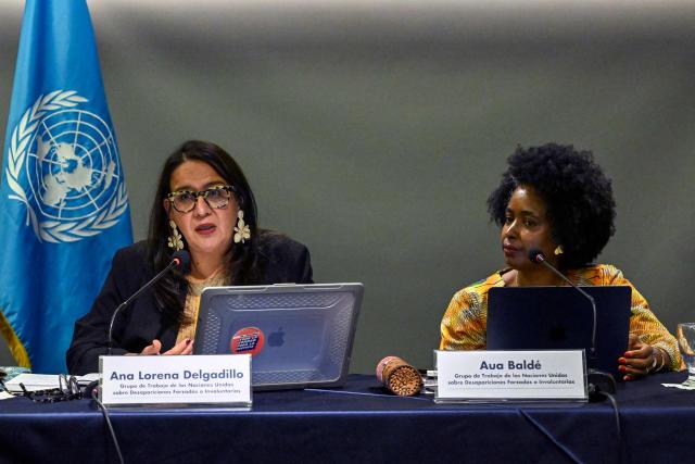 UN's Working Group on Enforced or Involuntary Disappearances expert Ana Lorena Delgadillo, speaks next to colleague Aua Balde during a press conference at the end of the group's official visit in Guatemala City on July 2, 2026. During the mission, the delegation met with government officials, judicial authorities, civil society organizations and relatives of disappeared persons to assess the country's efforts to address enforced disappearances and advance truth, justice, reparation and guarantees of non-recurrence. (Photo by Johan ORDONEZ / AFP)