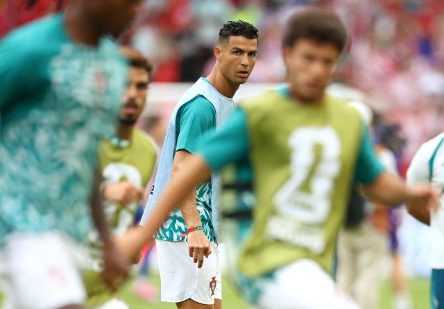 Portugal's forward #07 Cristiano Ronaldo warms up ahead of the 2026 World Cup round of 32 football match between Portugal and Croatia at the Toronto Stadium in Toronto on July 2, 2026.  (Photo by Cole Burston / AFP)