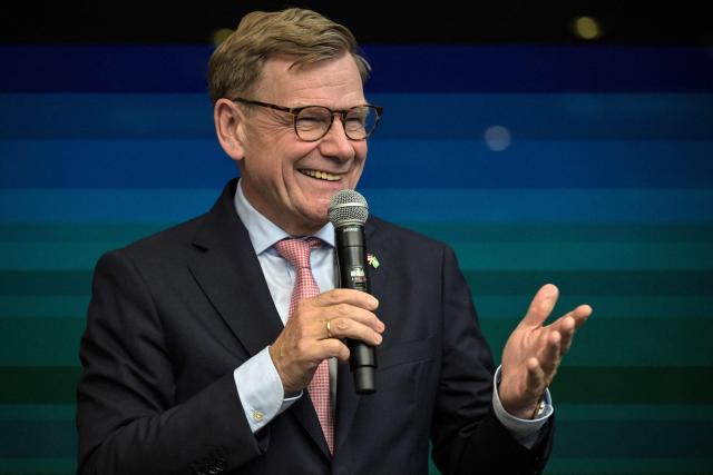 German Foreign Minister Johann Wadephul speaks during a visit to the Volkswagen plant in Sao Bernardo do Campo, Sao Paulo state, Brazil, on July 2, 2026. (Photo by Nelson ALMEIDA / AFP)