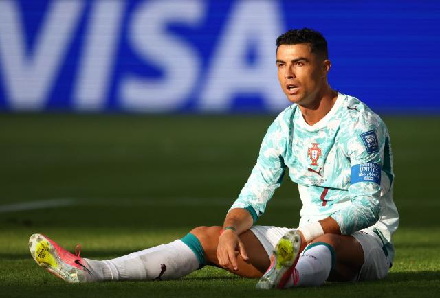 Portugal's forward #07 Cristiano Ronaldo reacts during the 2026 World Cup round of 32 football match between Portugal and Croatia at the Toronto Stadium in Toronto on July 2, 2026.  (Photo by Cole Burston / AFP)