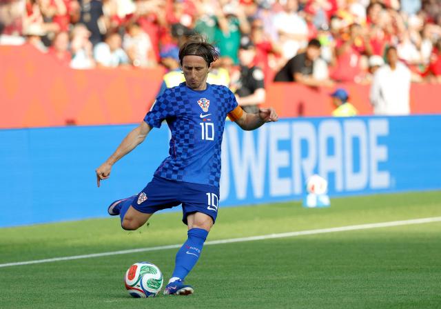 Croatia's midfielder #10 Luka Modric kicks the ball during the 2026 World Cup round of 32 football match between Portugal and Croatia at the Toronto Stadium in Toronto on July 2, 2026.  (Photo by Kamil Krzaczynski / AFP)