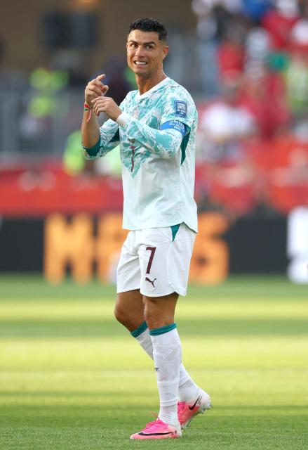 Portugal's forward #07 Cristiano Ronaldo reacts during the 2026 World Cup round of 32 football match between Portugal and Croatia at the Toronto Stadium in Toronto on July 2, 2026.  (Photo by Cole Burston / AFP)