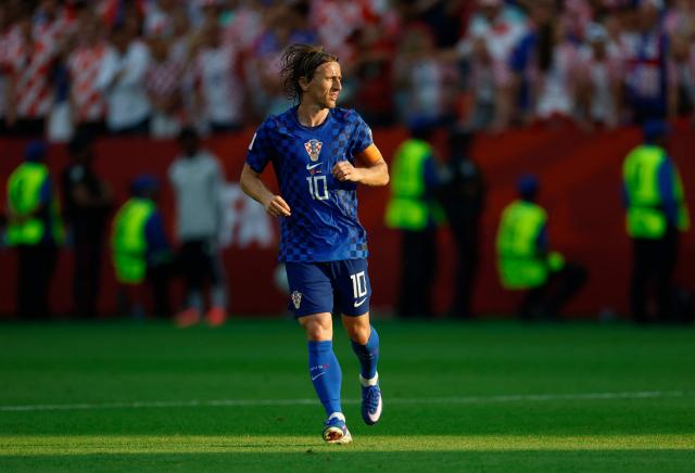 Croatia's midfielder #10 Luka Modric gestures during the 2026 World Cup round of 32 football match between Portugal and Croatia at the Toronto Stadium in Toronto on July 2, 2026.  (Photo by Kamil Krzaczynski / AFP)