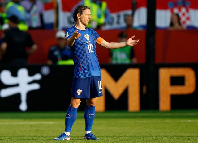 Croatia's midfielder #10 Luka Modric gestures during the 2026 World Cup round of 32 football match between Portugal and Croatia at the Toronto Stadium in Toronto on July 2, 2026.  (Photo by Kamil Krzaczynski / AFP)