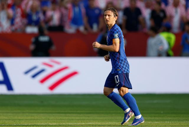 Croatia's midfielder #10 Luka Modric gestures during the 2026 World Cup round of 32 football match between Portugal and Croatia at the Toronto Stadium in Toronto on July 2, 2026.  (Photo by Kamil Krzaczynski / AFP)