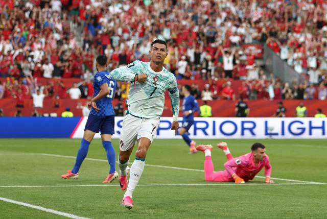Portugal's forward #07 Cristiano Ronaldo celebrates after scoring a goal later disallowed by offside during the 2026 World Cup round of 32 football match between Portugal and Croatia at the Toronto Stadium in Toronto on July 2, 2026.  (Photo by Cole Burston / AFP)
