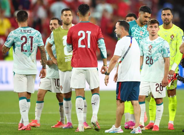 Portugal's forward #07 Cristiano Ronaldo wears a jersey with the number 21, which was used by late Portugal forward Diogo Jota, after winning the 2026 World Cup round of 32 football match between Portugal and Croatia at the Toronto Stadium in Toronto on July 2, 2026.  (Photo by Cole Burston / AFP)