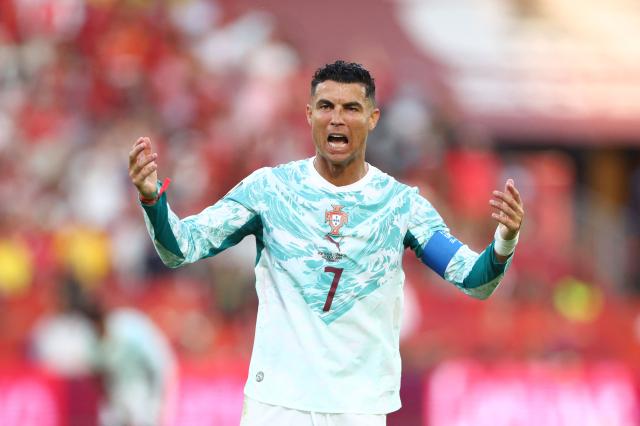 Portugal's forward #07 Cristiano Ronaldo reacts during the 2026 World Cup round of 32 football match between Portugal and Croatia at the Toronto Stadium in Toronto on July 2, 2026.  (Photo by Cole Burston / AFP)