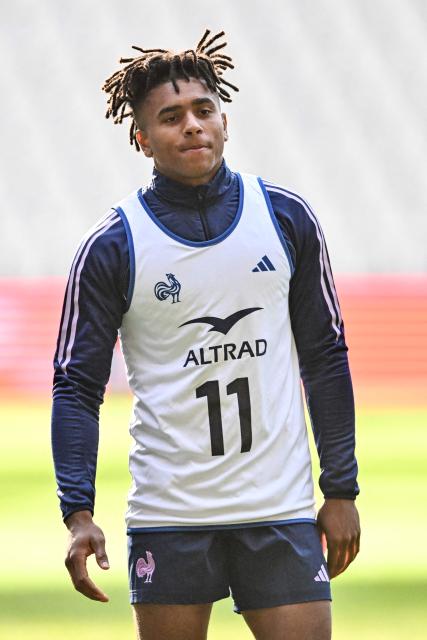 France's Theo Attissogbe looks on during a captain's run training session at One New Zealand Stadium in Christchurch on July 3, 2026, ahead of the rugby Nations Championship match against New Zealand. (Photo by Sanka Vidanagama / AFP)