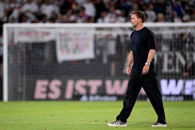 (FILES) Germany's head coach Julian Nagelsmann celebrates after his team won the friendly match between Germany and Finland ahead of the 2026 FIFA World Cup football tournament, in Mainz, western Germany on May 31, 2026. Germany coach Julian Nagelsmann has resigned following his team's shock last-32 exit from the World Cup at the hands of Paraguay, several media reported on July 3, 2026. (Photo by Kirill KUDRYAVTSEV / AFP)