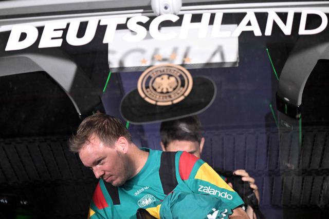 (FILES) Germany's head coach Julian Nagelsmann is seen leaving the team bus of Germany's national football team upon arrival at the Mewa Arena Stadium prior to a friendly match between Germany and Finland ahead of the 2026 FIFA World Cup football tournament, in Mainz, western Germany on May 31, 2026. Germany coach Julian Nagelsmann has resigned following his team's shock last-32 exit from the World Cup at the hands of Paraguay, several media reported on July 3, 2026. (Photo by Kirill KUDRYAVTSEV / AFP)