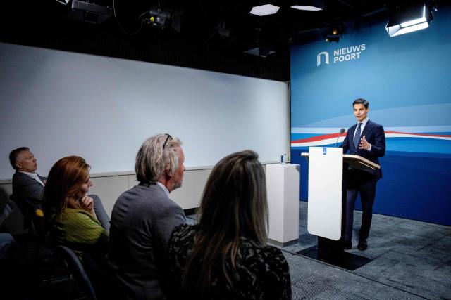 Dutch Prime Minister Rob Jetten speaks to the media during the weekly press conference following the Council of Ministers, in The Hague on July 3, 2026. (Photo by Bart Maat / ANP / AFP) / Netherlands OUT