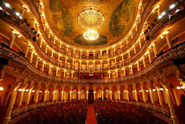 The auditorium of the Amazonas Theater is seen in Manaus, Amazonas state, northern Brazil, on July 2, 2026. The Amazonas Theater is an official candidate for UNESCO World Cultural Heritage status, with a decision expected later in July 2026 during the 48th session of the World Heritage Committee in South Korea. (Photo by MICHAEL DANTAS / AFP)