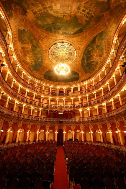 The auditorium of the Amazonas Theater is seen in Manaus, Amazonas state, northern Brazil, on July 2, 2026. The Amazonas Theater is an official candidate for UNESCO World Cultural Heritage status, with a decision expected later in July 2026 during the 48th session of the World Heritage Committee in South Korea. (Photo by MICHAEL DANTAS / AFP)