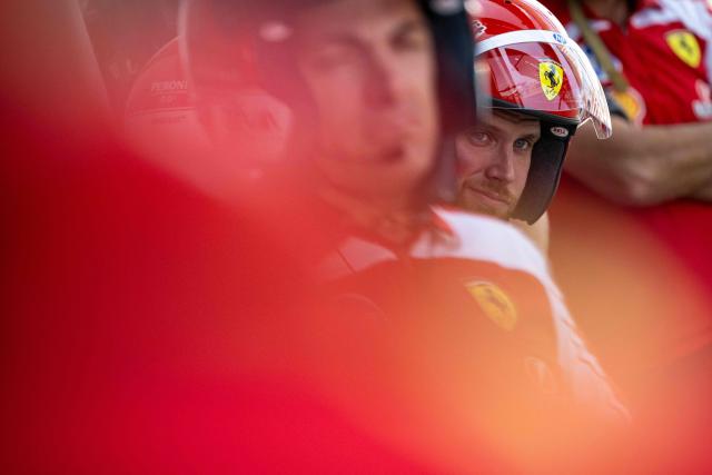 Ferrari pit crew are seen during the first practice session ahead of the Formula One British Grand Prix at the Silverstone motor racing circuit in Silverstone, central England, on July 3, 2026. (Photo by Ben STANSALL / AFP)