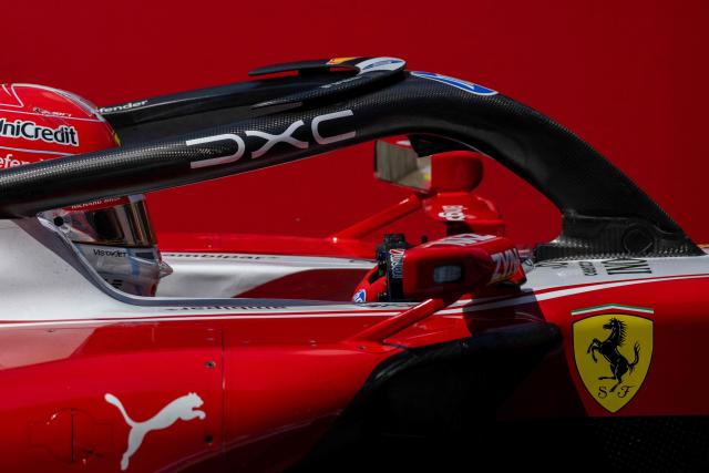 Ferrari's Monegasque driver Charles Leclerc exits the garage during the first practice session ahead of the Formula One British Grand Prix at the Silverstone motor racing circuit in Silverstone, central England, on July 3, 2026. (Photo by Ben STANSALL / AFP)